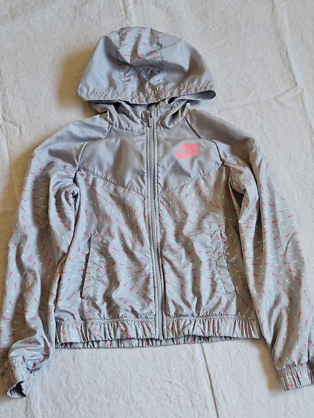 Nike Windrunner Hooded Jacket Swoosh Print Gray Orange Size XL Youth - Picture 10 of 13
